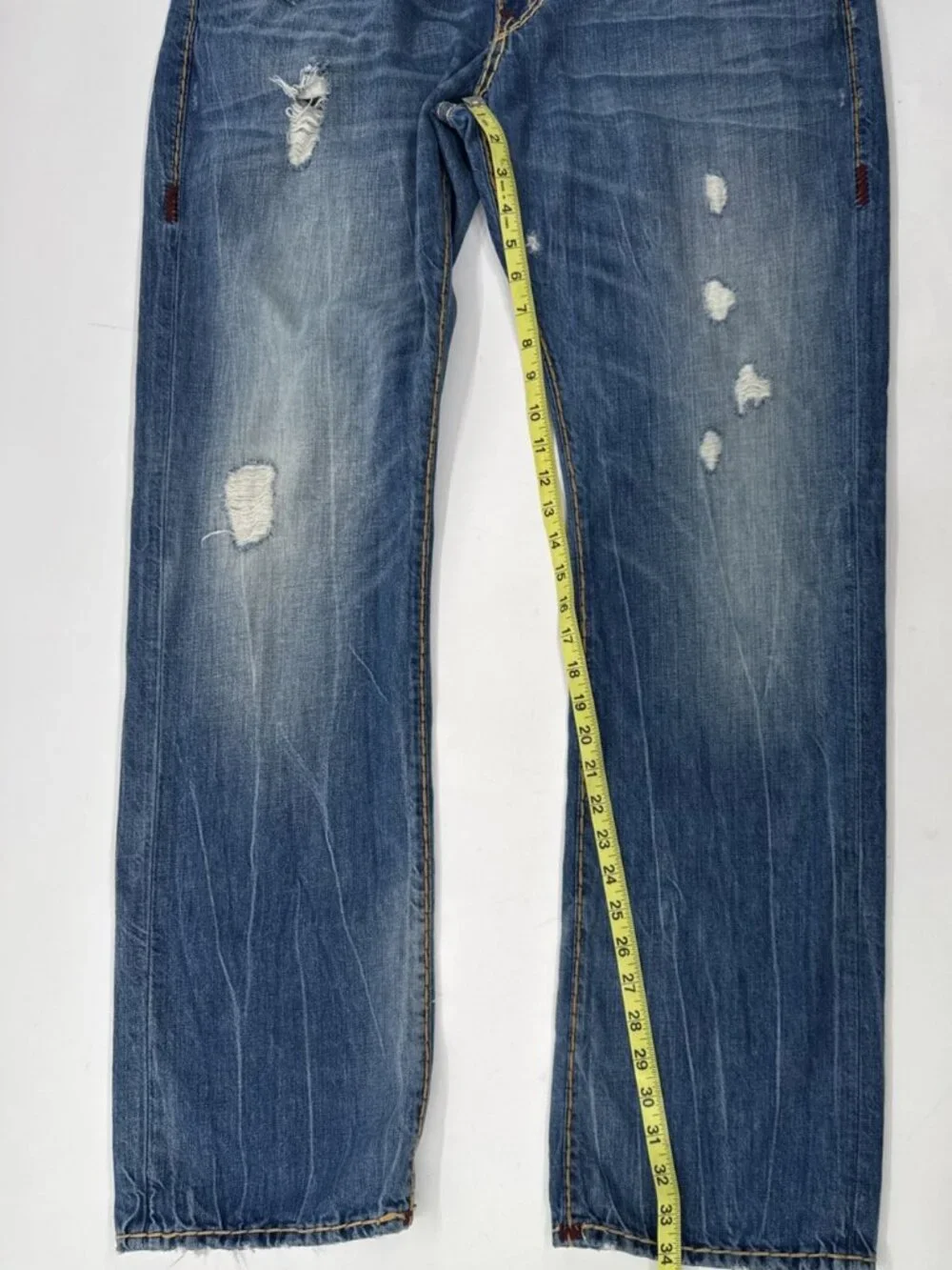 True Religion Ricky Jeans Mens 39x34 Relaxed Straight Flap Pocket Thick Stitch